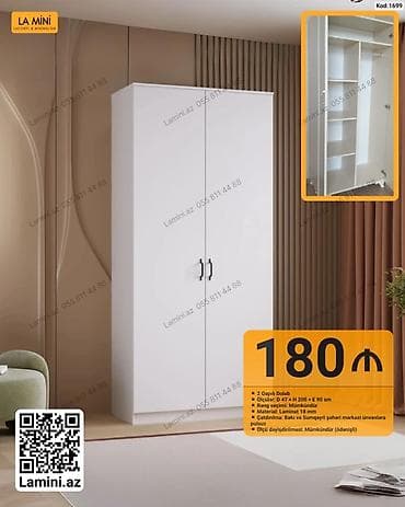 İki qapılı geyim dolabı - Model kodu: 1699 - Ölçülər: E 47 × H 200 × — 1
