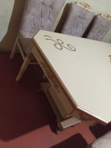 masa ve stullar: Qonaq otağı üçün, Yeni, Açılmayan, Dördbucaq masa, 6 stul — 1