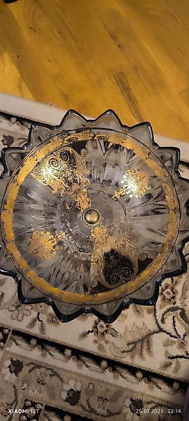 duz qablari: Klassik üslubda bəzəkli meyvə/şirniyyat qabı - Material: qalın şüşə — 2