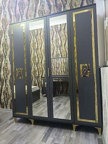 qapi islenmis: Yeni, 4 qapılı, Güzgülü, Qara, Digər material, Açılan, Düz dolab — 4