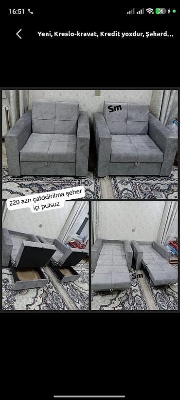 ev əşyası: Yeni, Kreslo-kravat, Parça, Kredit yoxdur, Şəhərdaxili pulsuz çatdırılma — 1