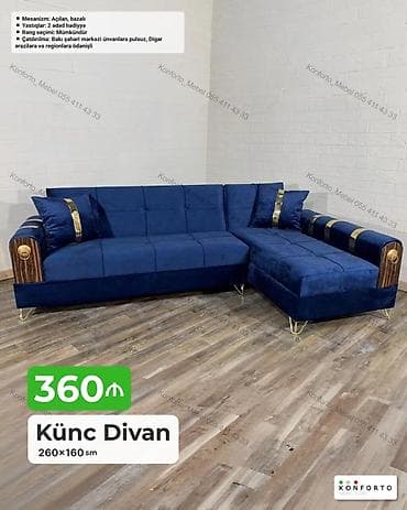 Künc divan – 260×160 sm - Mexanizm: açılan, bazalı (yataq və saxlanma — 1