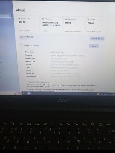 Noutbuklar və aksesuarlar: Acer Extensa 215-31 noutbuk Texniki göstəricilər: - Prosessor: Intel — 4