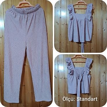 desd paltarlar: İki hissəli qadın dəsti - Rəng: açıq pudra/boz tonlarında - Parça — 1