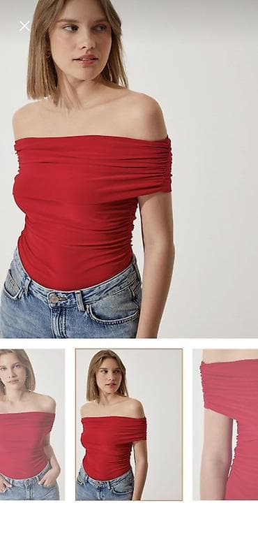 ilham eliyev saati: Qadın üçün çiyinləri açıq qırmızı top - Stil: Off-shoulder (çiyinləri — 2