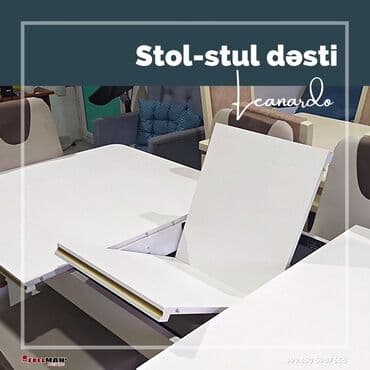 oturacaqlarin uzlenmesi: Mətbəx üçün, Yeni, Açılan, Dördbucaq masa, 6 stul — 7