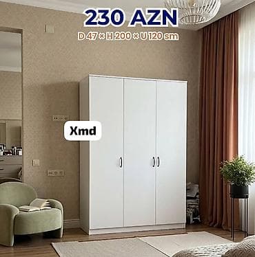 Ağ rəngli 3 qapılı dolab Ölçülər: - Dərinlik: 47 sm - Hündürlük: 200