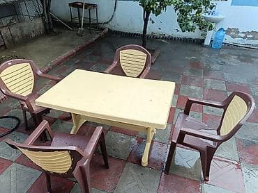 plastik stollar: Plastik bağ dəsti – 1 masa + 4 kreslo - Material: möhkəm plastik — 3