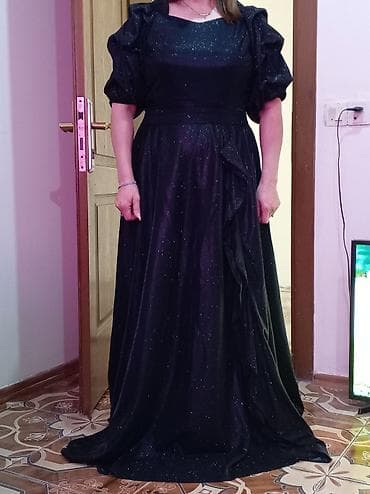 Qara rəngli, parıltılı maxi geyim - Model: Uzun, yerə qədər axan