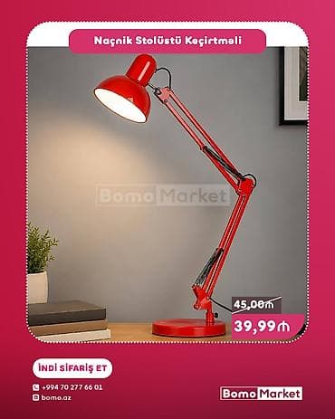 Naçnik stolüstü keçirilməli lampa - Rəng: qırmızı - Tənzimlənən qol
