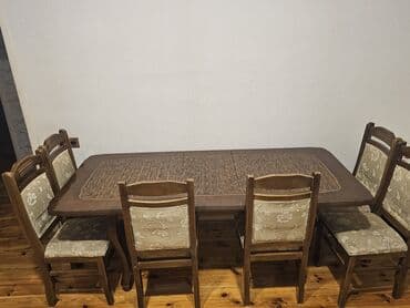 cay evi ucun dican stolar isdenmis: Qonaq otağı üçün, Açılan, Dördbucaq masa, 6 stul — 5