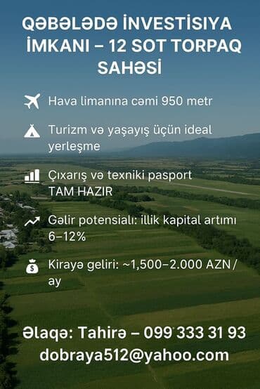 квартиры баку аренда: 12 sot, Tikinti, Texniki pasport — 1