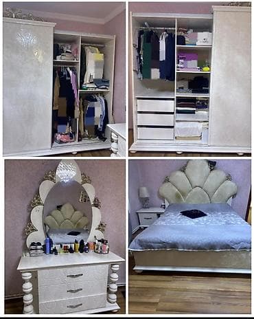 Yataq desti kupe dolablidir dolabin bir qapisinda guzgu var, matras