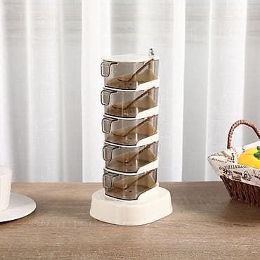 naxçıvan duzu: Mətbəx üçün döner ədviyyat qabları dəsti - 5 bölməli şaquli stend — 2