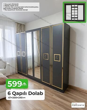 6 qapılı paltar dolabı – 47×200×240 sm - Material: 18 mm laminat - — 1