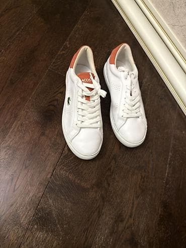 şanel krosovkalar: Lacoste kişi/kadın idman kedsiləri - Rəng: ağ, paster-narıncı — 2