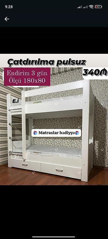 ayaqqabı mebeli: Oğlan və qız üçün, Yeni, Çarpayı, Matras ilə, Siyirməli — 1