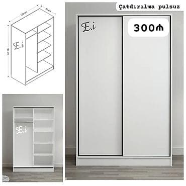 Мебель: Ağ rəngli sürgülü qapılı dolab - Ölçülər: 120 sm (eni) x 190 sm — 1