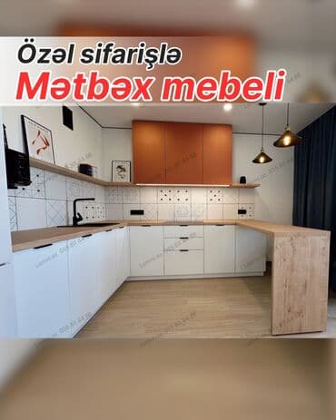 диван для кухни: Özəl sifarişlə mətbəx mebeli - L formalı, müasir dizayn: ağ alt — 1