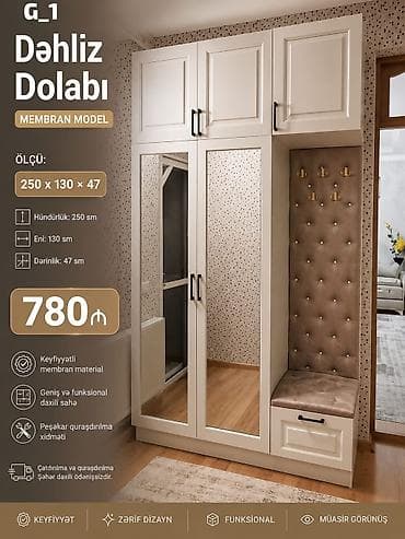 G_1 Dəhliz Dolabı – Membran model Ölçü: - Hündürlük: 250 sm - Eni