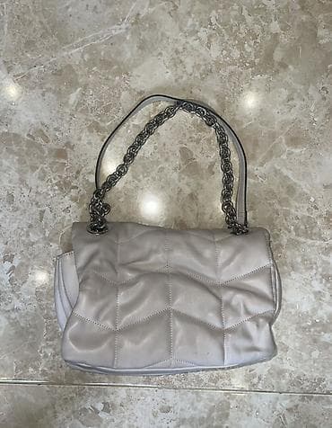 fendi cantalar: Zəncirli çiyin çantası – açıq boz rəng - Material: yumşaq eko‑dəri — 2
