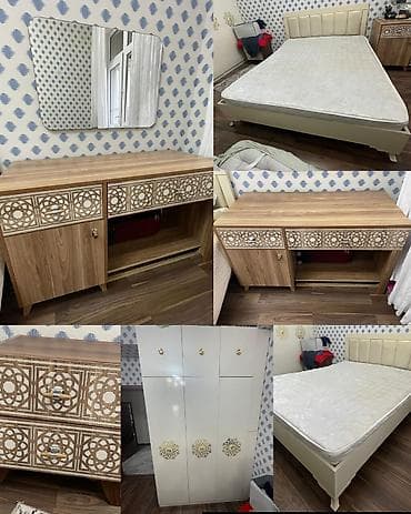 Двуспальная кровать, Трюмо, Шкаф, 2 тумбы, Б/у