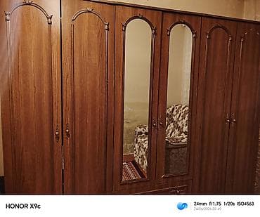 6 дверей, С зеркалом, Коричневый, Распашной, Прямой шкаф