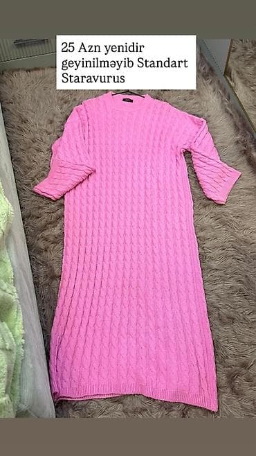 Qadın geyimləri – müxtəlif modellər 1) Çəhrayı trikotaj uzun paltar - — 1