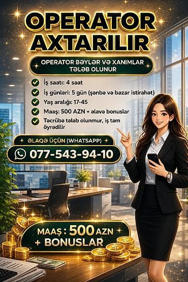 Çağrı mərkəzi operatoru tələb olunur, Təcrübəsiz, Aylıq ödəniş — 1
