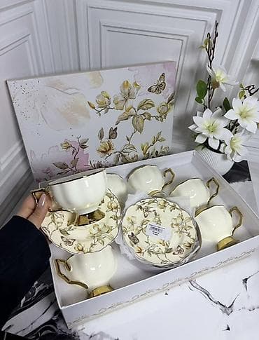 Çay dəsti, rəng - Qızılı, Farfor, 6 nəfərlik