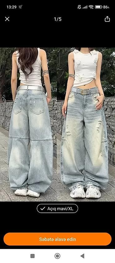 baggy şalvar: Model: Geniş kəsimli, “ultra baggy” qadın cins şalvar Rəng: Açıq mavi — 3