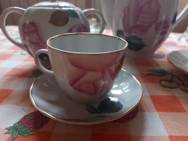 китайская роза: Кофейный набор, Фарфор, 5 персон, СССР — 3