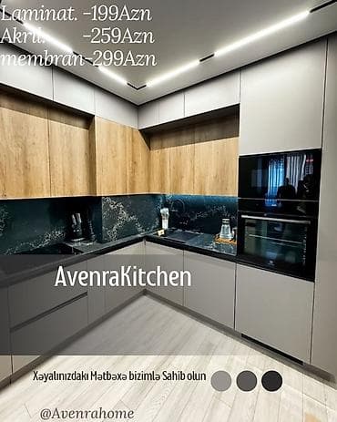 kuxna mebeller: Sifarişlə mətbəx dəsti, Özü çəkən petlələr, Sadə laminat, Kredit var, Pulsuz çatdırılma, Ödənişli çatdırılma, Rayonlara çatdırılma — 4