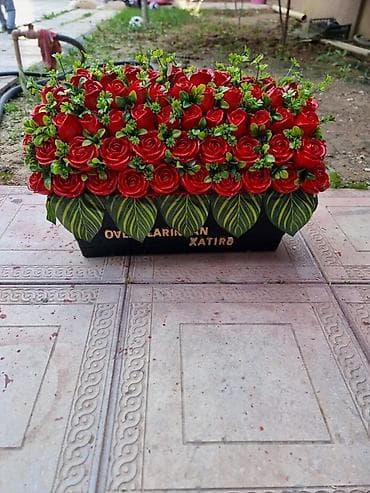 cekmeceli plastik sandıqlar: Məzarüstü dekorativ daş güllər 
Ağ və qara dibçəkdə — 9