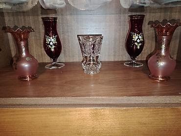 Bohem üslublu şüşə/büllur dəst - 3 ədəd kəsimli, ağır büllur — 9