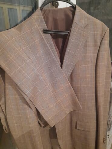 uzun pencekler: Kişi kostyumu – klassik qəfəslı (plaid) naxışlı, açıq qəhvəyi/bej — 3