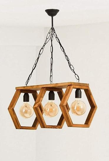 qedim pullar: Taxta asma lampa – 3 lampalı - Dizayn: Altıguşəli (heksaqon) və romb — 1