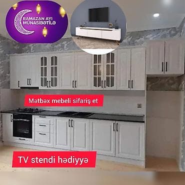 Sifarişlə mətbəx dəsti, Özü çəkən petlələr, MDF, Rayonlara çatdırılma, Pulsuz çatdırılma