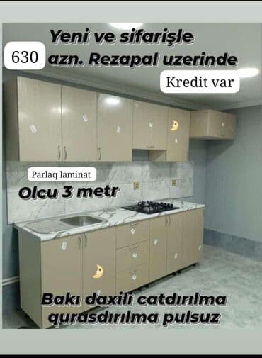 ağ qara mətbəx mebelləri: 🟣Yeni mətbəx mebeli 🆘 *1 pqm görə qiymətlər* 🟣Mat Laminat *180 azn* — 1