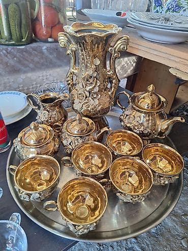 saat dəstləri: Çay dəsti, rəng - Qızılı, Keramika, 6 nəfərlik — 2