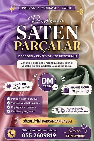 Premium saten parçalar - Parlaq, yumşaq və zərif faktura - Dəbdəbəli lalafo.az -da Premium saten parçalar - Parlaq, yumşaq və zərif faktura - Dəbdəbəli
