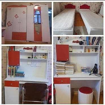 gənc: Qız üçün, İşlənmiş, 2 təknəfərlik çarpayı, Yazı masası, Dolab, Tumba — 1