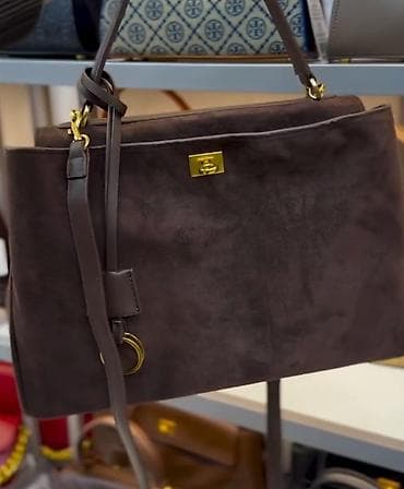 ucuz zapi: Qəhvəyi rəngdə zərif qadın çantası - Material: yumşaq süet — 2