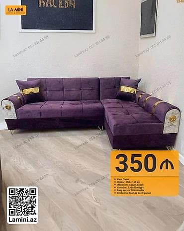 Ev üçün mebel: Məhsul: Künc divan Xüsusiyyətlər: - Ölçülər: 260 × 160 sm - Mexanizm — 1