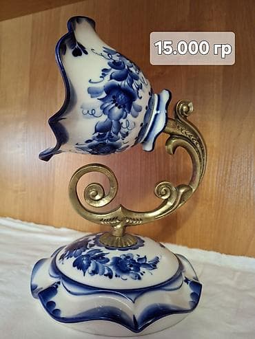 dekor masa: Gzhel üslubunda dekorativ masa lampası - Material: ağ keramik/çini — 1