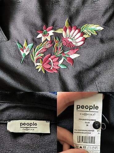 bas: People by Fabrika markalı qara köynək/bluza, üzərində gözəl naxış var — 3