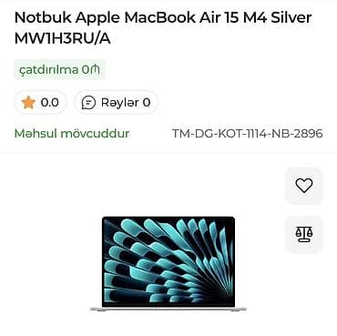 apple notebook: Apple MacBook Air 15 (M4) – Silver, model MWIH3RU/A - 15 düymlük — 1