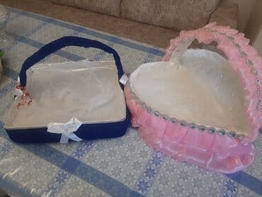 atatürk çiçeyi: Bəzəkli mərasim səbətləri dəsti - 2 ədəd: ürək formalı çəhrayı səbət — 4