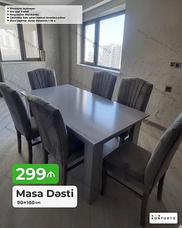 Masa Dəsti – 90×160 sm - Düzbucaqlı yemək masası və 6 ədəd stuldan — 1