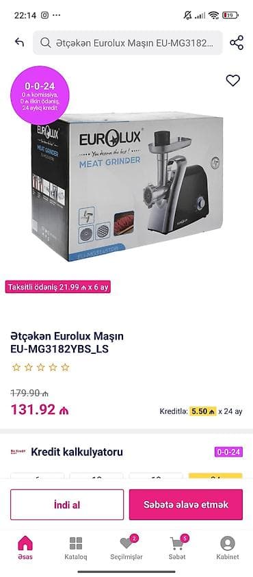 et mawini: Ət çəkən maşın Eurolux, 3600 Vt, Revers ilə — 2